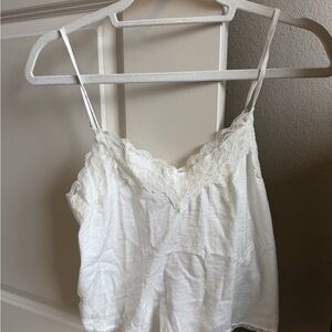 Stradivarius Cream Lace-Trim Cami